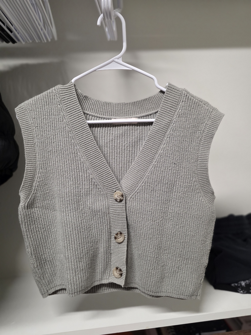 Knit Button-Front Sleeveless Sweater Vest in Light Sage Green